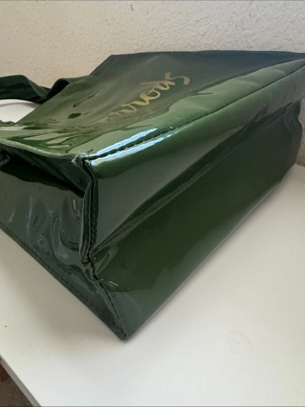 Harrods Green Vinyl Small Shopper Bag NWT
